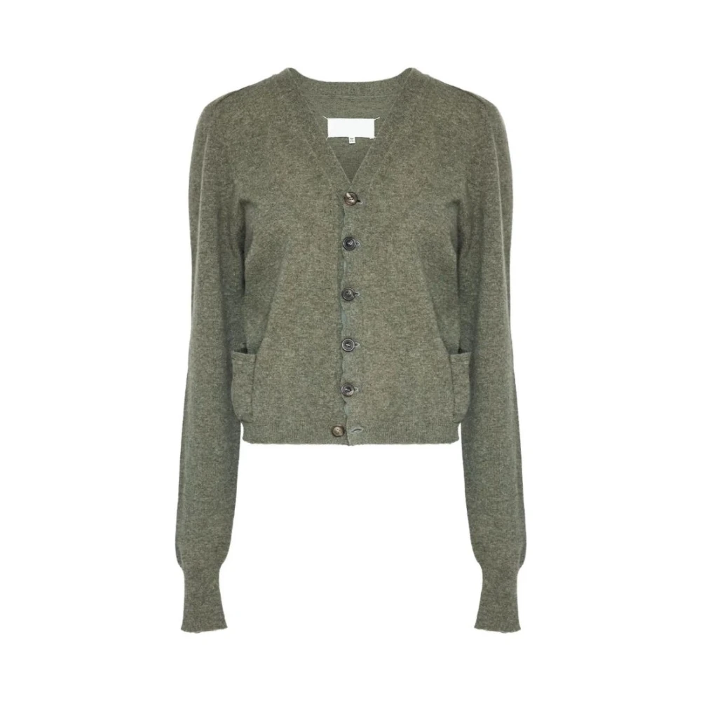 Maison Margiela Women's Green Cardigans, S, Wool V-Neck Cardigan