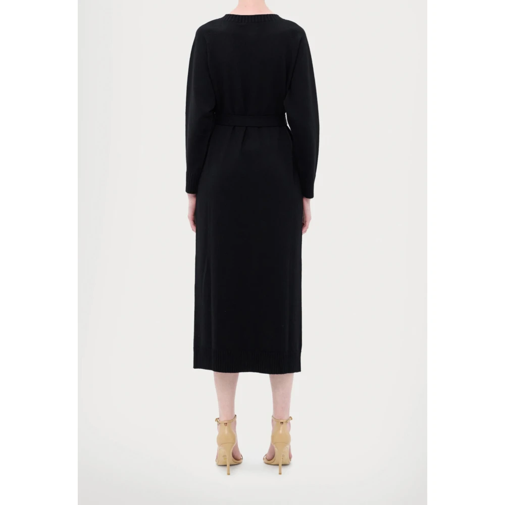 Max Mara Zwarte Wol Lange Jurk Black Dames