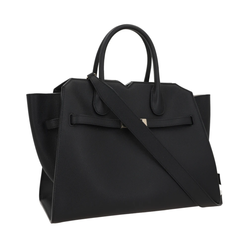 Valextra Zwarte Gehamerde Leren Handtas Black Dames
