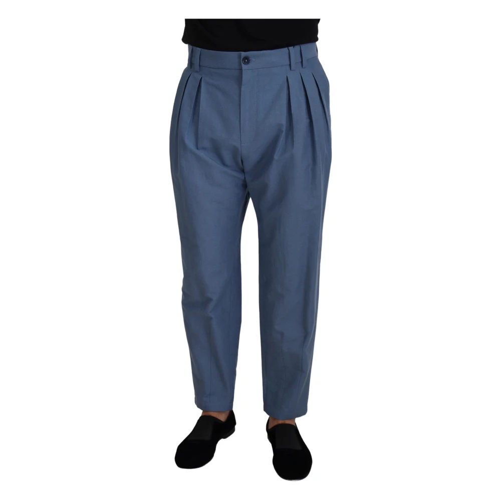 Dolce & Gabbana Men's Blue Linen Chino Formal Trousers - Chinos - Xl - Trousers