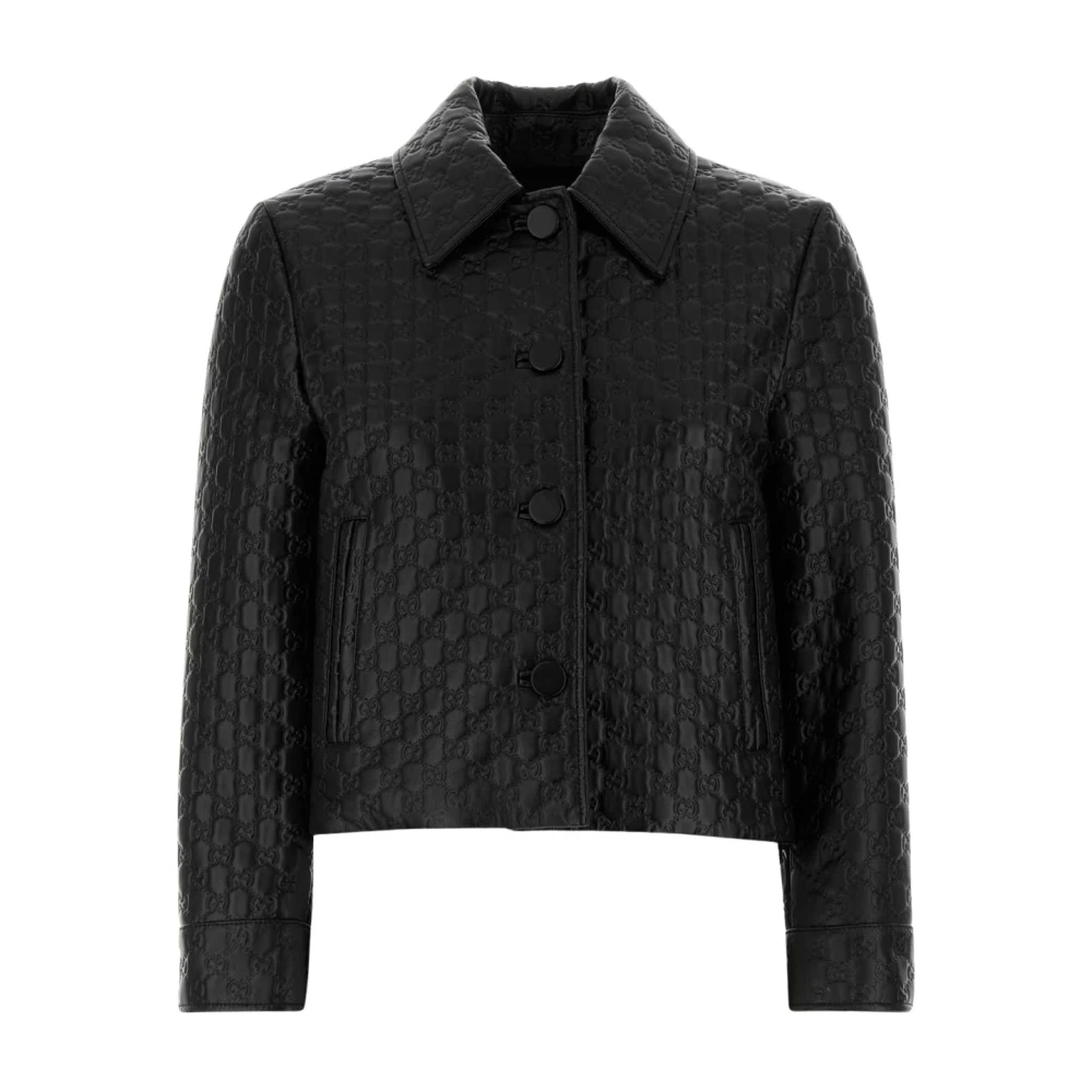 Gucci Svart Embossed Gg Leather Jacket