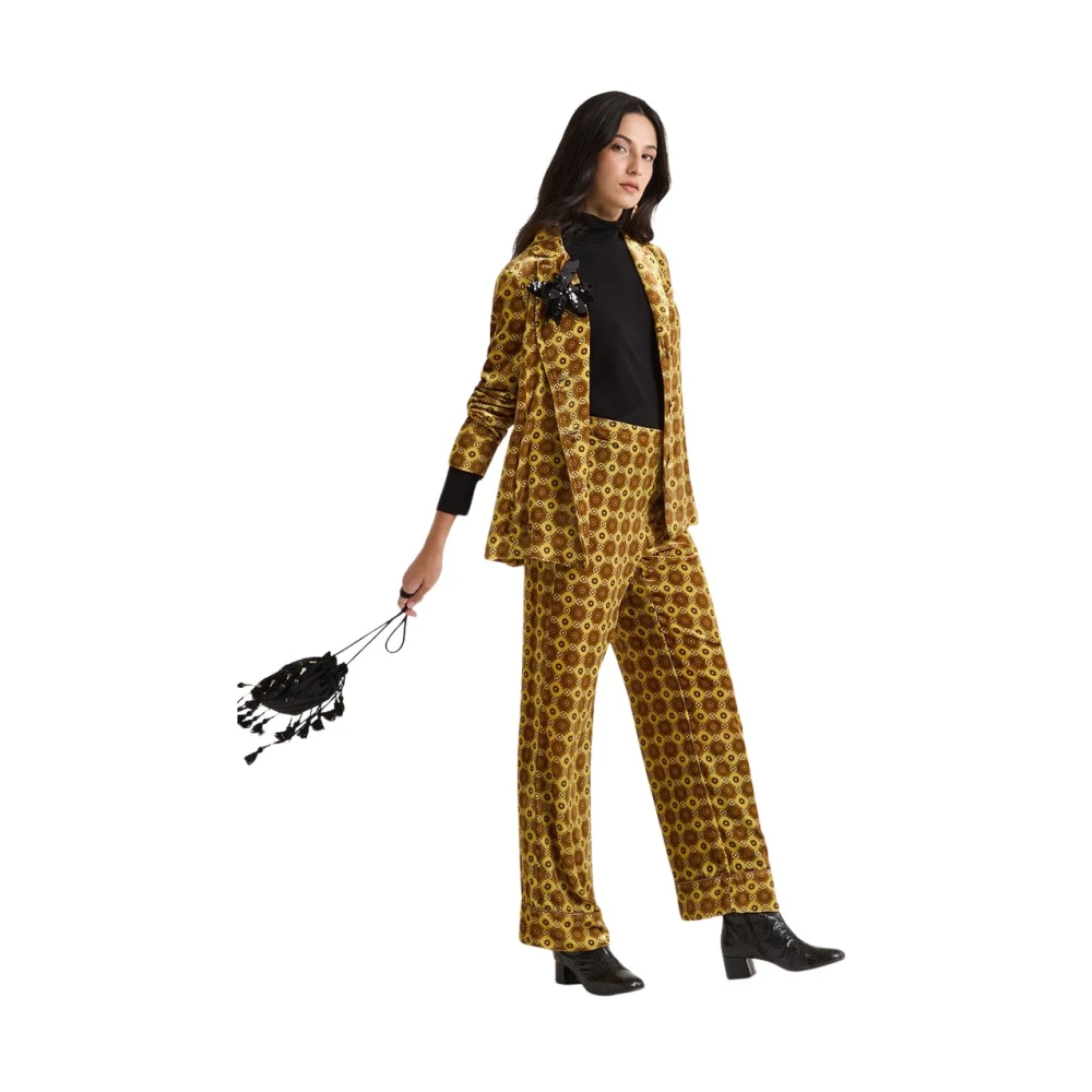 Maliparmi Mujer Amarillo - Pantalones De Terciopelo Estampado- Trousers - 2XL- Pantalones De Terciopelo Estampado