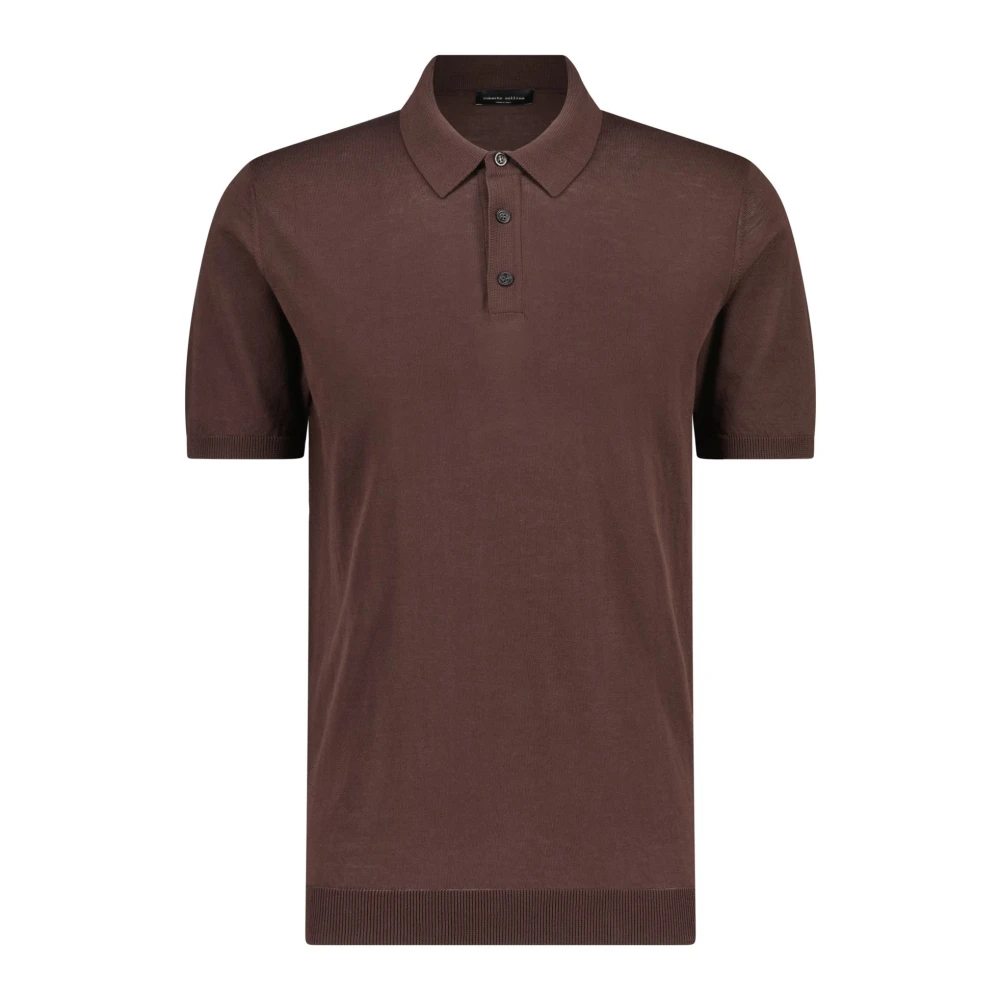 Roberto Collina Fijngebreide Polo Shirt Regular Fit Brown Heren