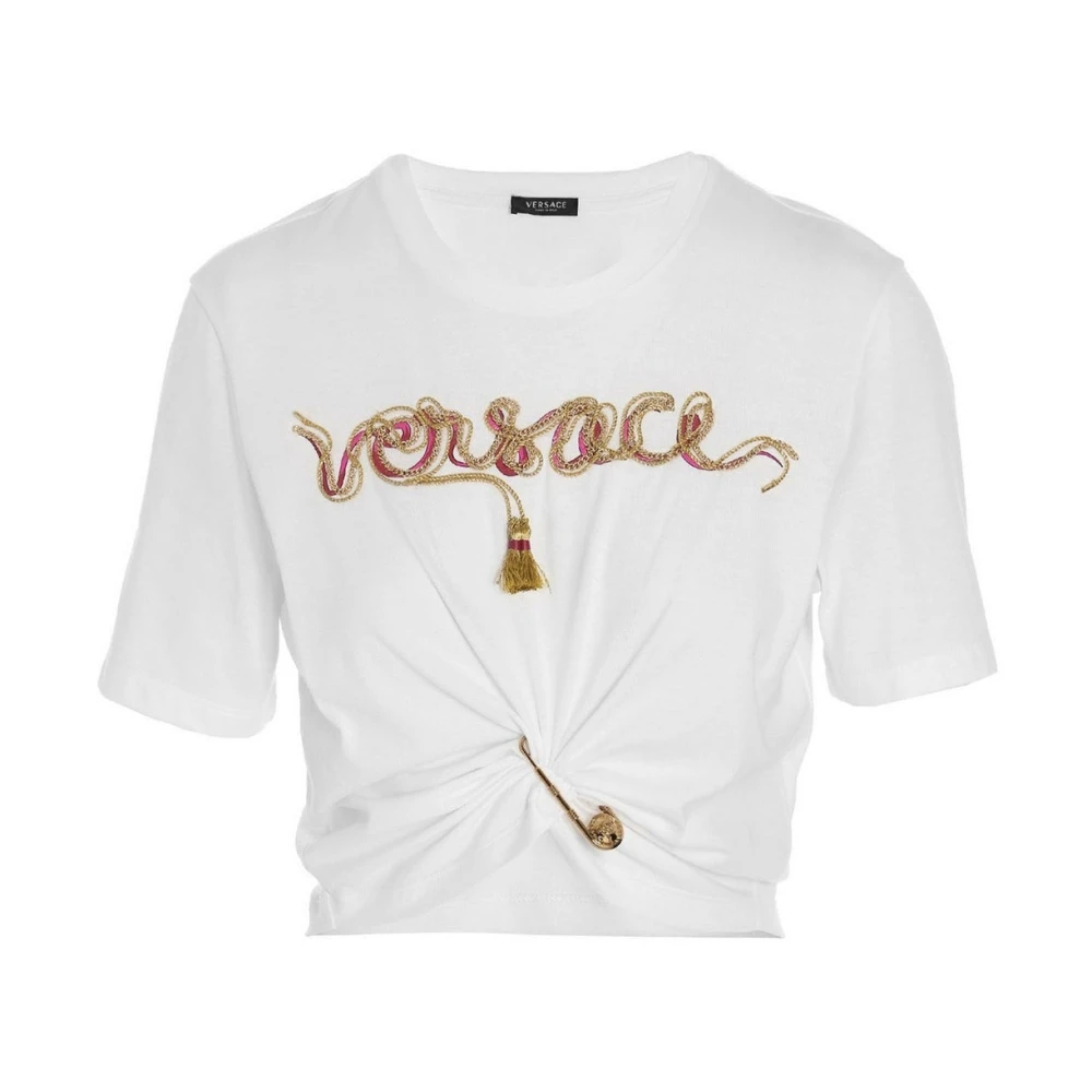 Versace Safety Pin Logo T-Shirt - Female - T-Shirts - White - Xs - Tops