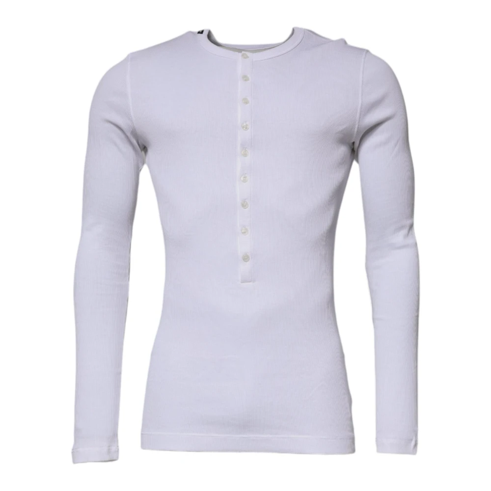 Dolce & Gabbana Witte Katoenen Pullover Sweater White Heren