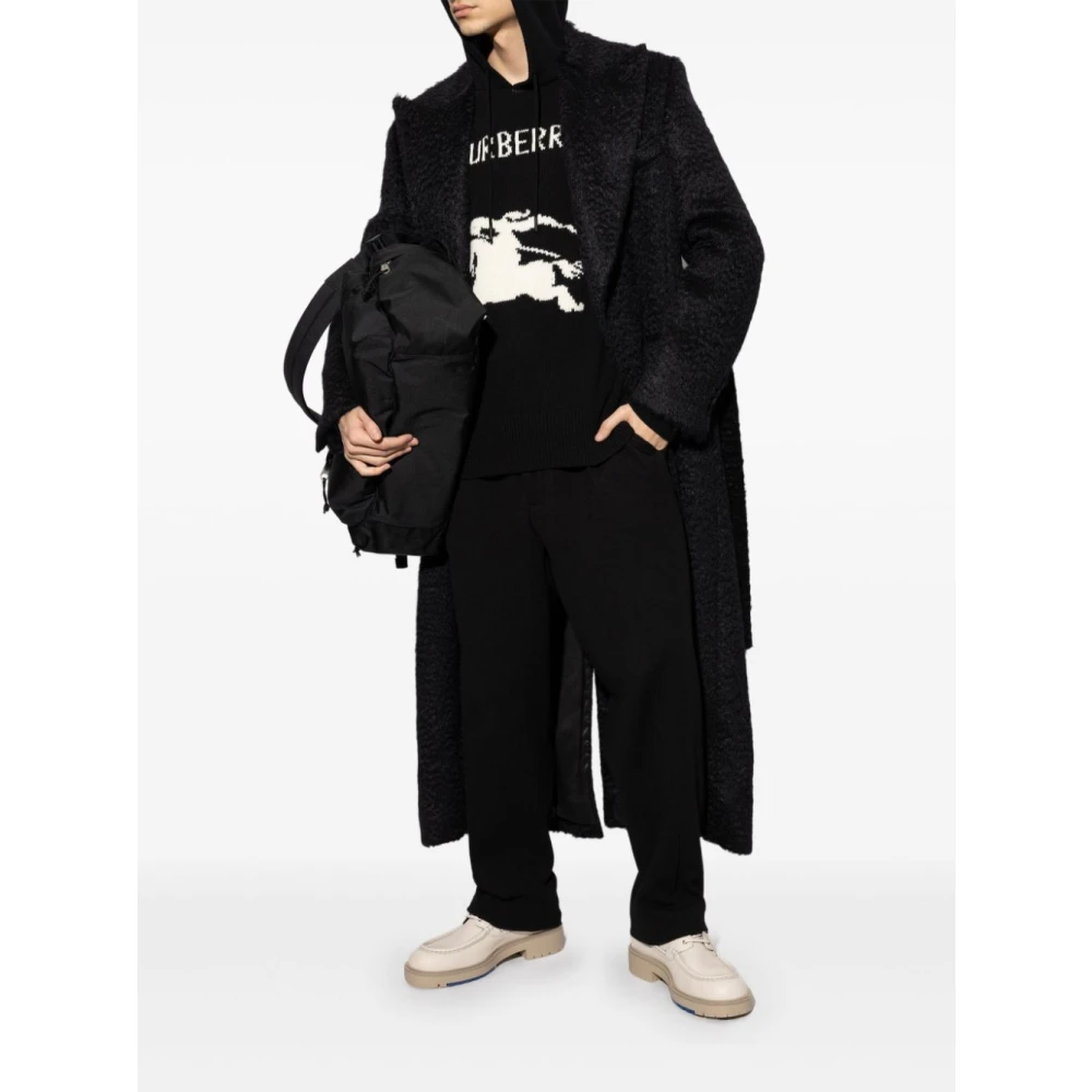 Burberry Zwarte Gebreide Trui met Koordcapuchon Black Heren