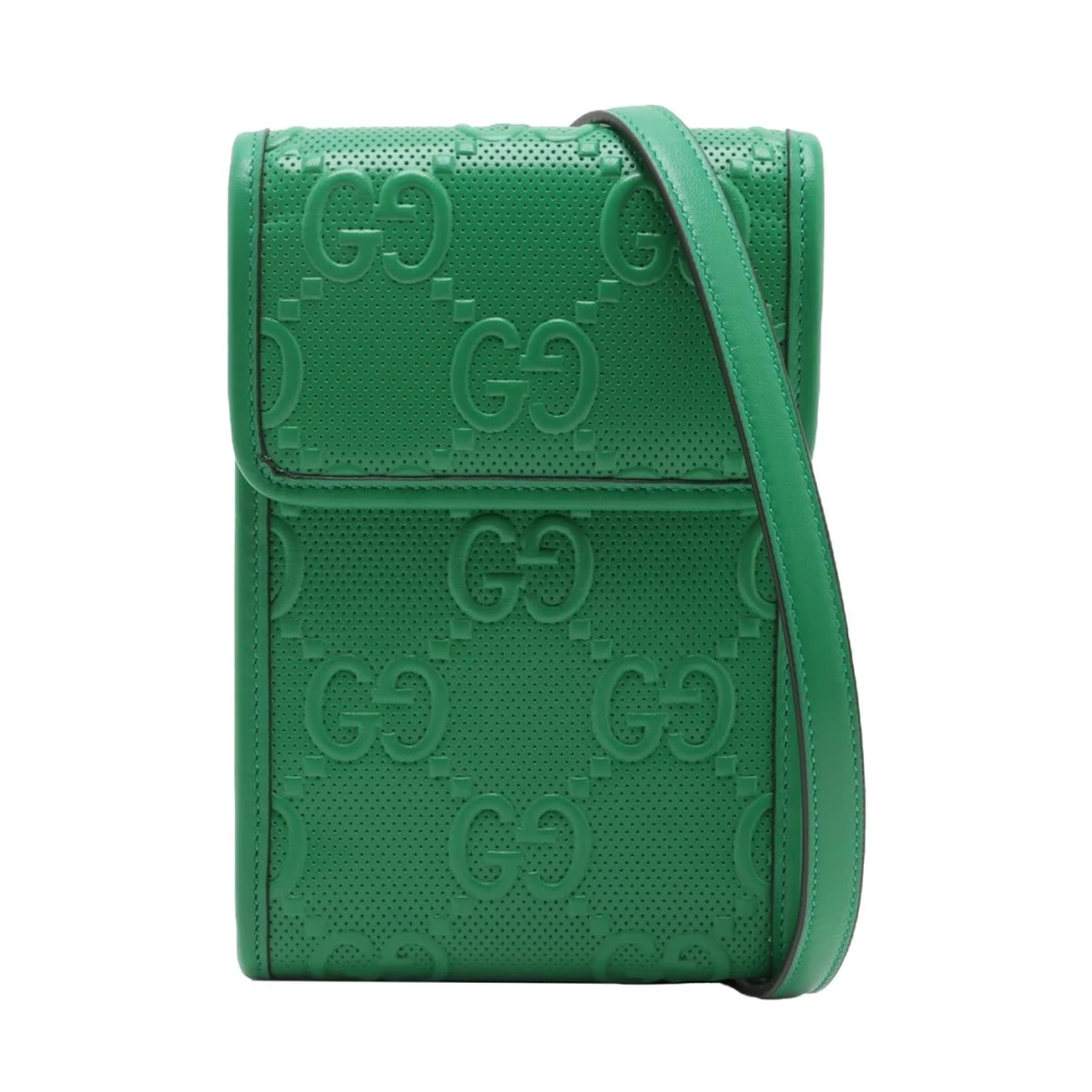 Gucci Vintage Women's Green Vintage Cross Body Bags, One Size, Pre-Owned Small Embossed Leather Bag