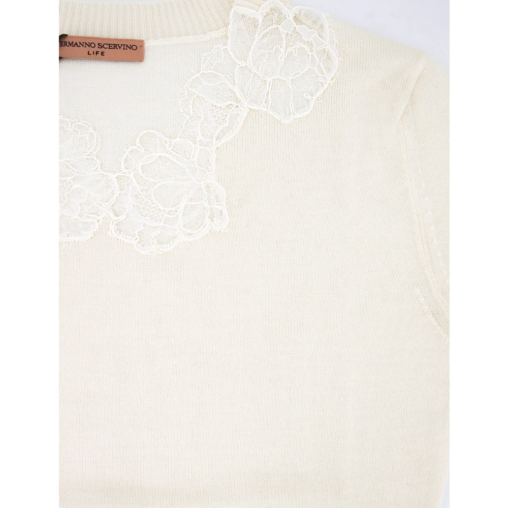 Ermanno Scervino Bloemenkant Crew-Neck Sweater Beige Dames