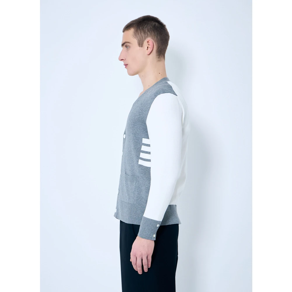 Thom Browne Gestreepte Katoenen Gebreide Vest Gray Heren