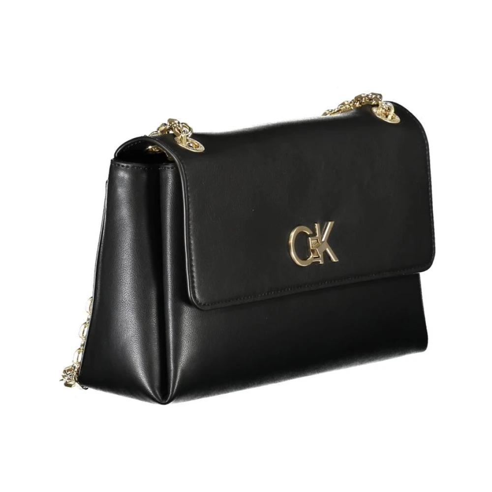 Calvin Klein Zwarte Polyester Schoudertas met Kettinghandvatten Black Dames