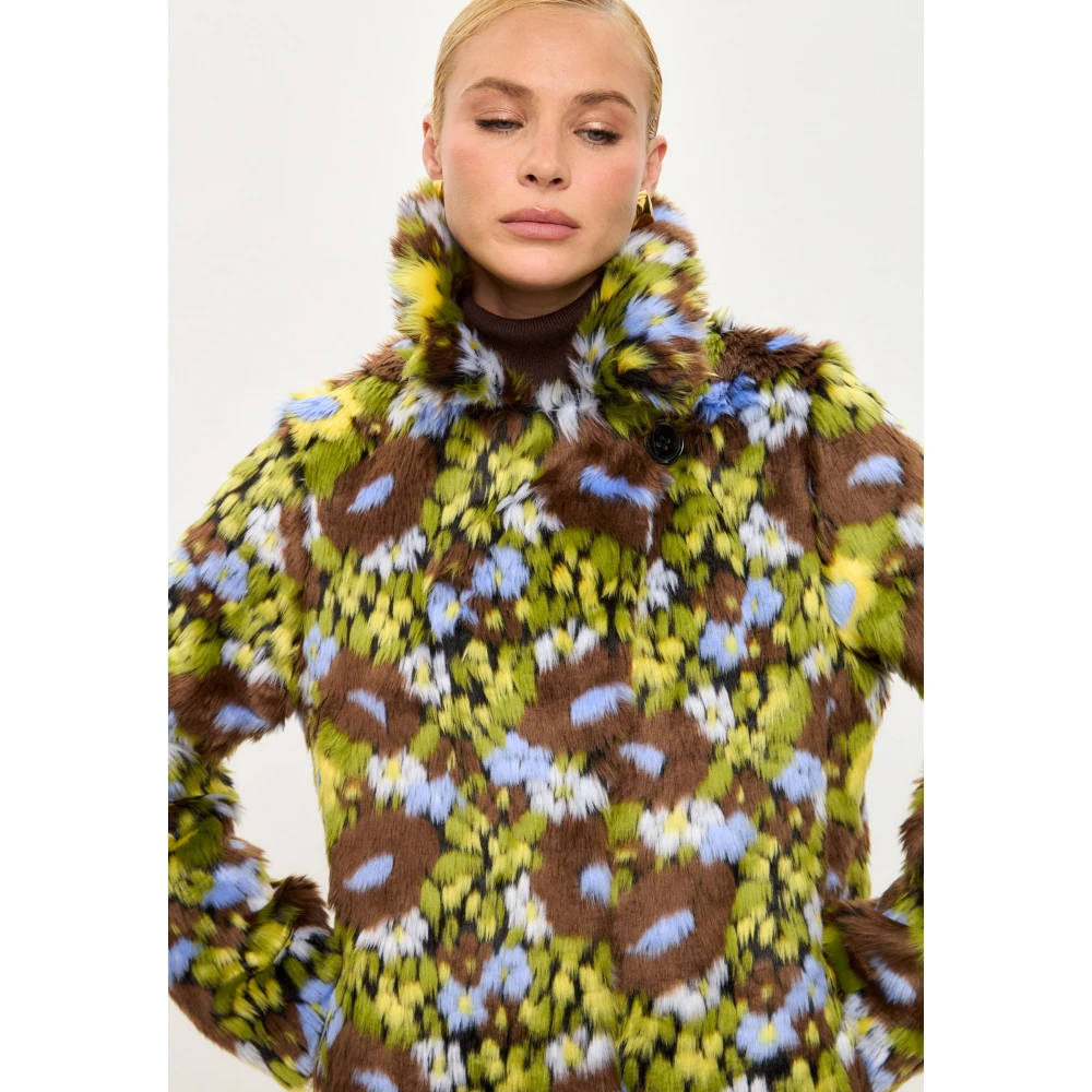 Cesare Gaspari Trendy Faux Fur Lange Jas met Levendige Bloemenprint Multicolor Dames