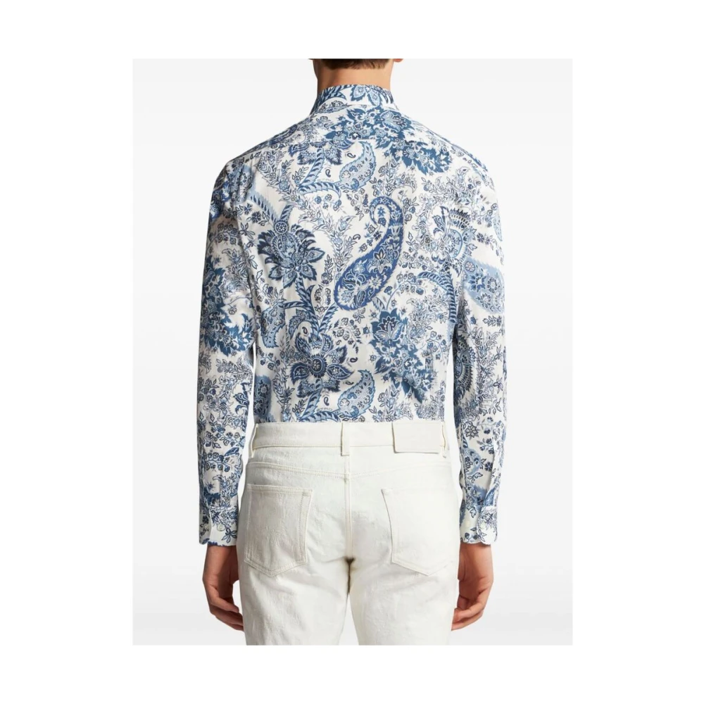 ETRO Blauwe Paisley Print Overhemd Blue Heren
