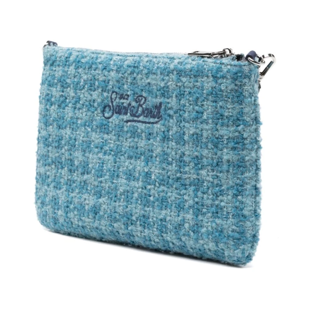MC2 Saint Barth Blauwe Tweed Schoudertas met Geborduurde Logo's Blue Dames