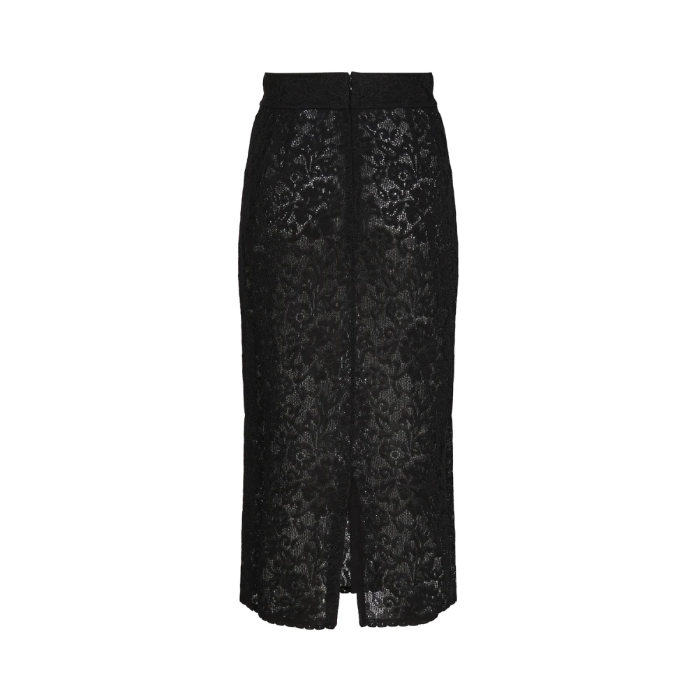 Dolce & Gabbana Zwart Kanten Midi Potloodrok Black Dames