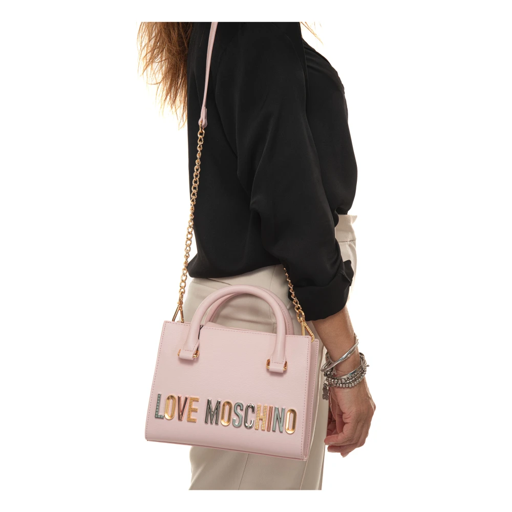 Love Moschino Metallic Gouden Handtas met Logo Pink Dames