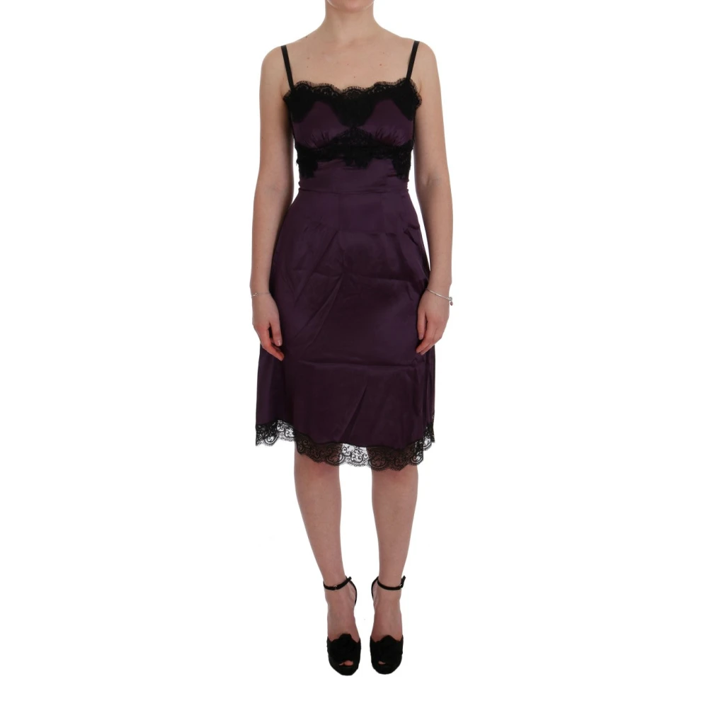 Dolce & Gabbana Elegante Paarse Zijden Kant Shift Jurk Purple Dames