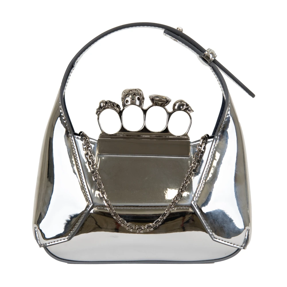 alexander mcqueen Leren schoudertas voor dames met magnetische sluiting Gray Dames