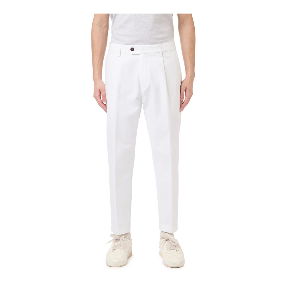 Eleventy Men's White Relaxed Cotton Trousers With Pinces - Slim-Fit Trousers - W31 - Trousers