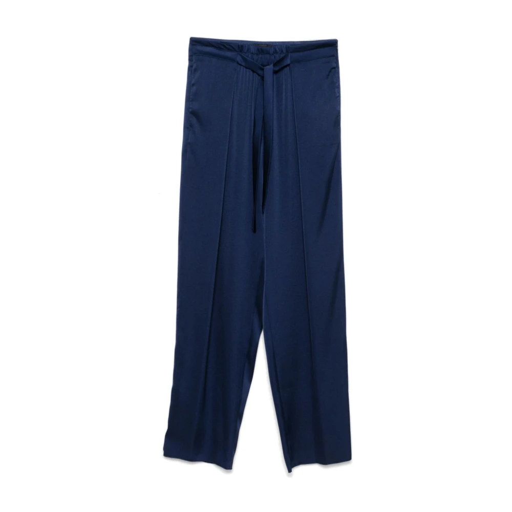 Emporio Armani Blauwe Satijnen Broek met Elastische Taille Blue Dames