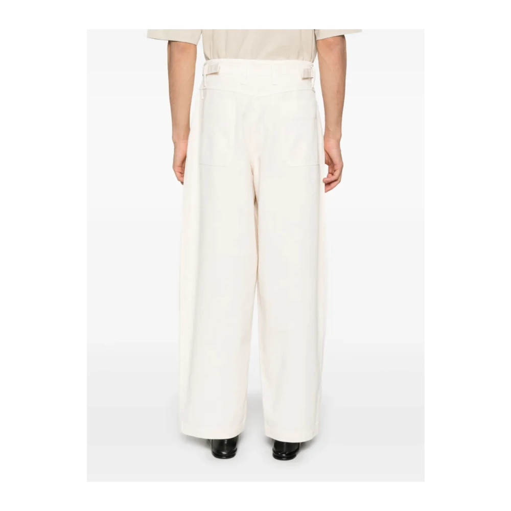 Lemaire Sneeuwwit Off White Geplooide Werkbroek Beige Heren