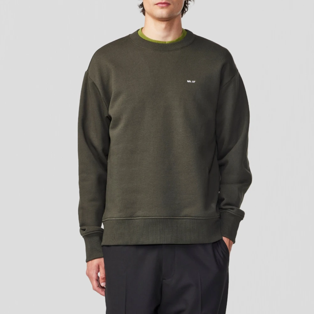 Nn07 Donkergroene Sweatshirt met Borstlogo Borduursel Green Heren