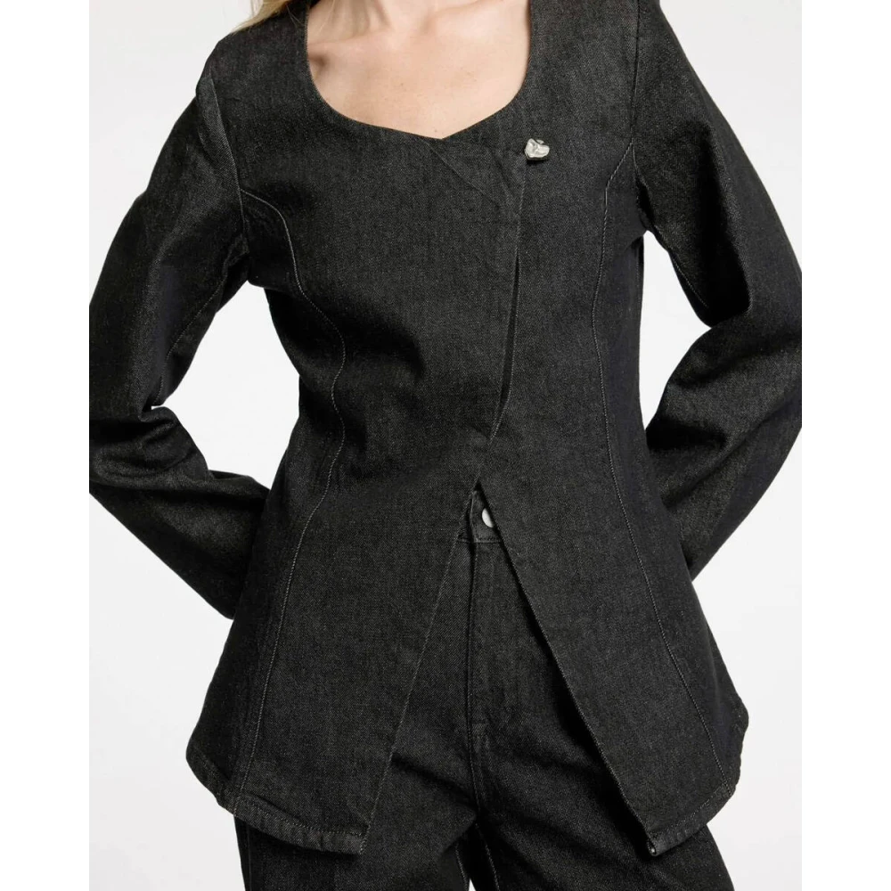 Selected Femme Denim Blazer Slfcora U-Neck Fitted Black Dames