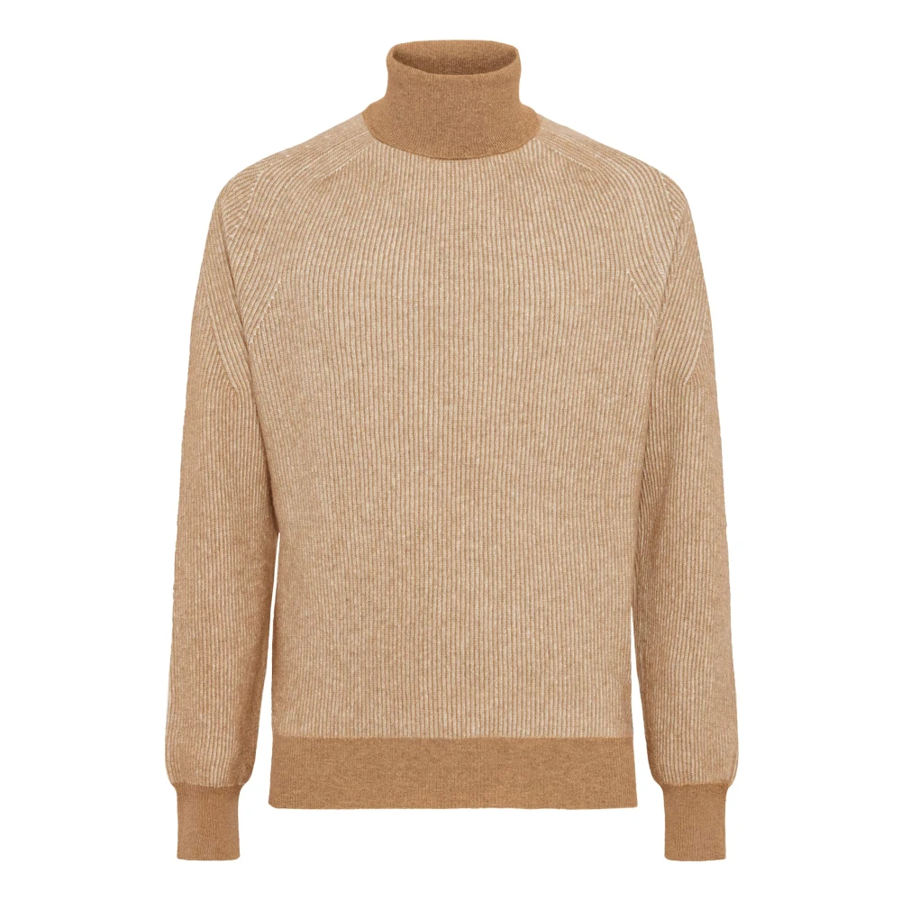 Boggi Milano Merino wollen trui met polokraag Brown Heren