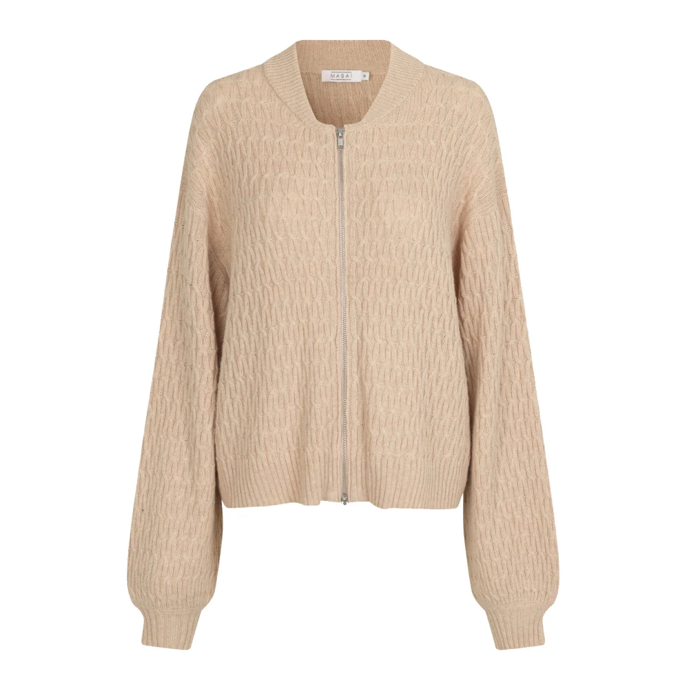 Masai Vrouwelijke Bomberstijl Gebreide Vest Beige Dames