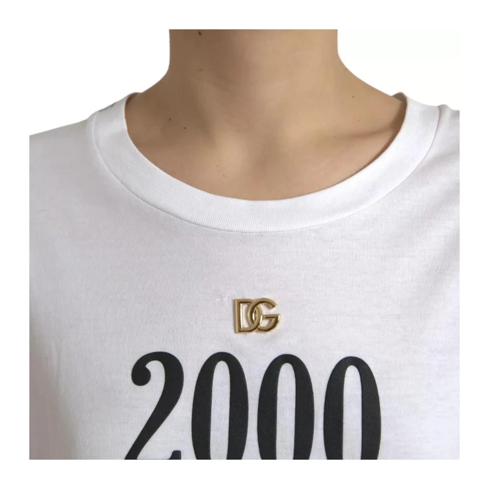 Dolce & Gabbana Witte Mode T-shirt met Slogan Print White Dames