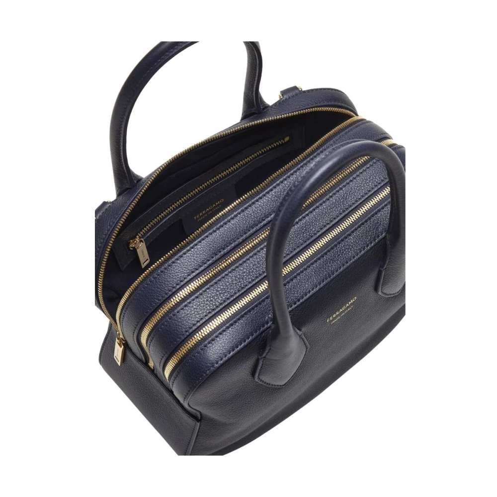 Salvatore Ferragamo Middernachtblauwe Leren Handtas met Gouden Hardware Blue Dames
