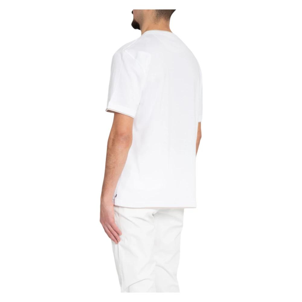 Eleventy Piping V-Neck Tee in Bianco White Heren