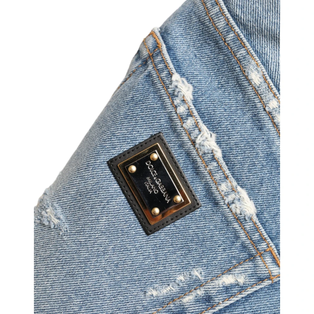 Dolce & Gabbana Hoge taille versierde Bermuda denim shorts Blue Dames