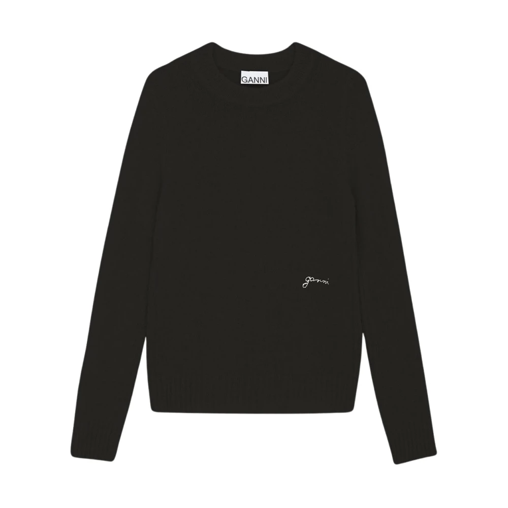 Ganni Women's Black Brushed Alpaca O-Neck Jumper - Round-Neck Knitwear - S - Knitwear