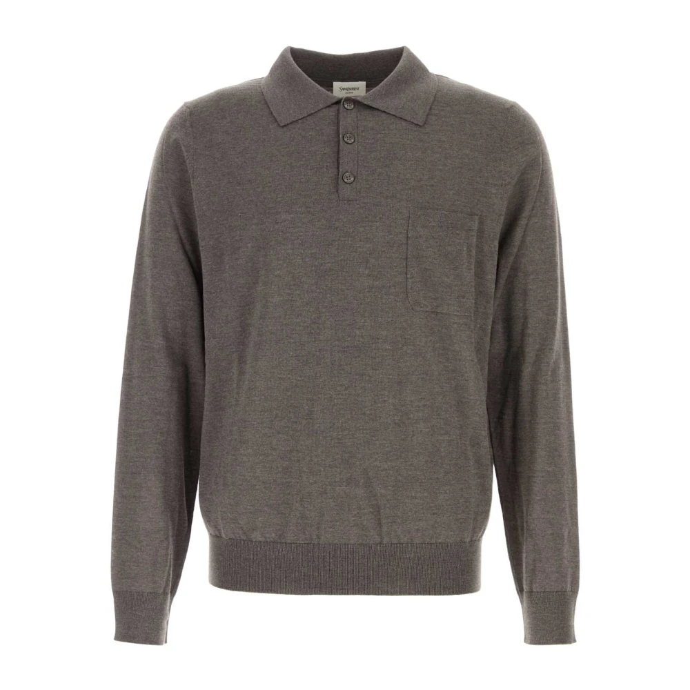 Saint Laurent Men's Gray Round-Neck Knitwear, Xl, Polo In Wool