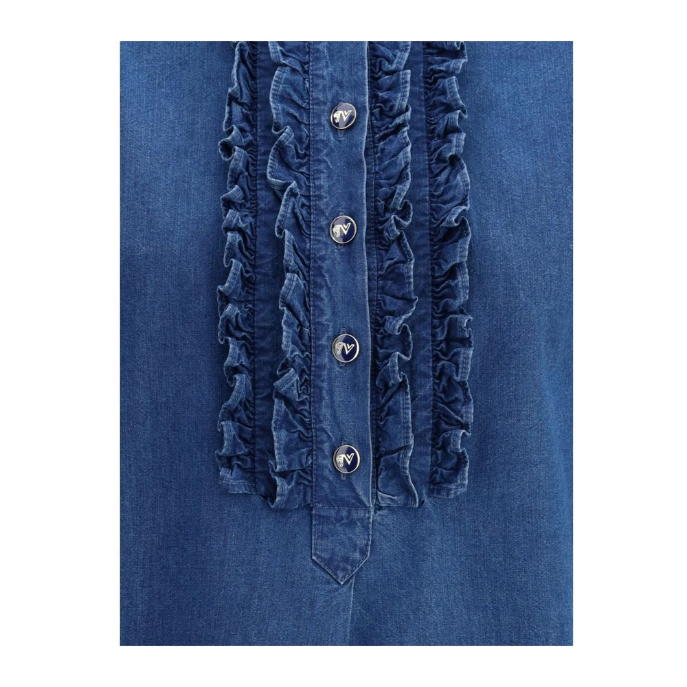 Valentino Ruffle Denim Shirt met Decoratieve Knopen Blue Dames