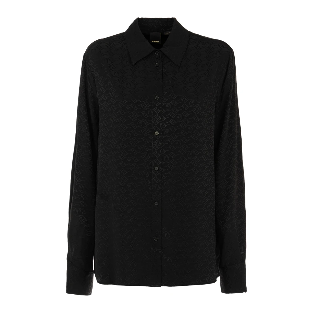 pinko Damesoverhemd Smorzare Jacquard Logo Black Dames
