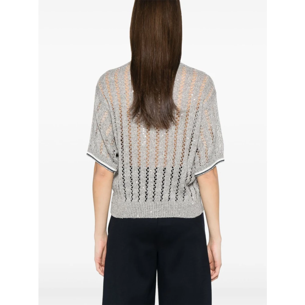 BRUNELLO CUCINELLI Grijze Streep Crew Neck Sweater Gray Dames
