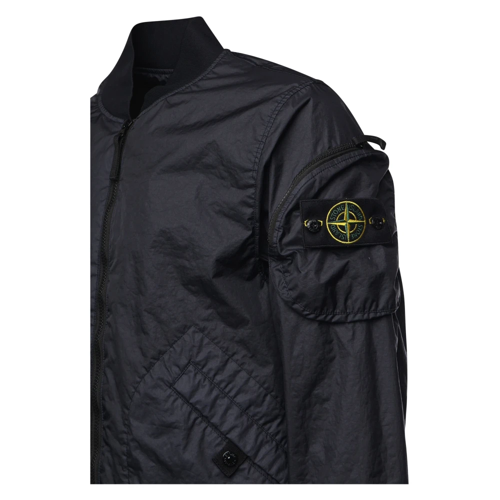 Stone Island Zwarte ritsjas met logopatch Black Heren