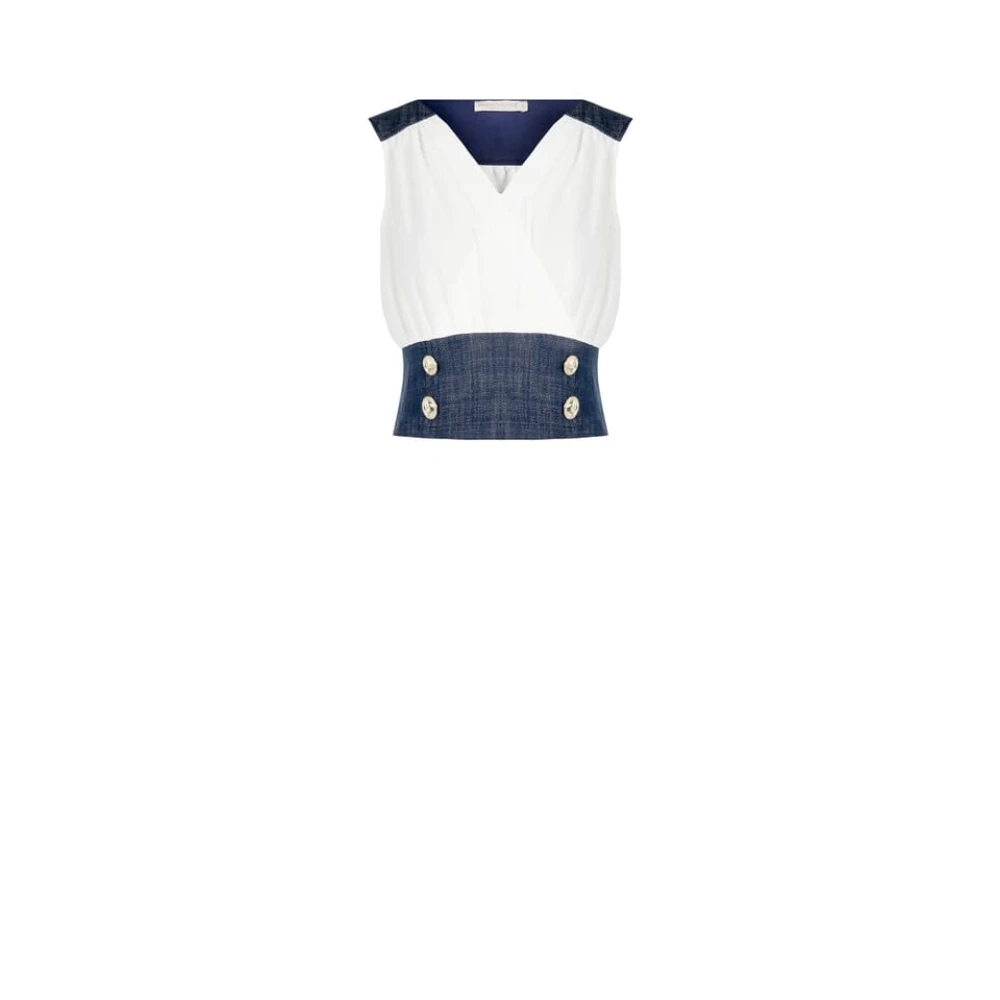 RINASCIMENTO Denim detail satijnen top mouwloos White Dames