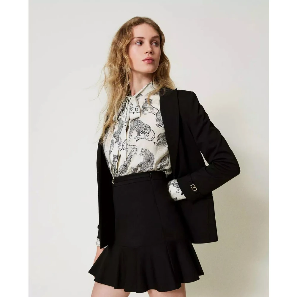 Twinset Zwarte Minirok met Ruchedetail Black Dames