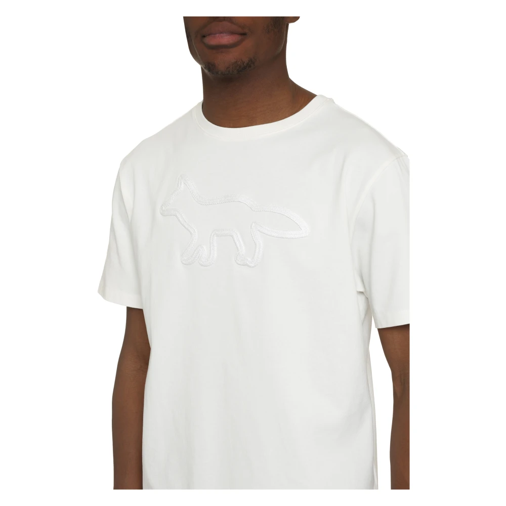 Maison Kitsuné Katoenen T-shirt met Patch Detail Beige Heren