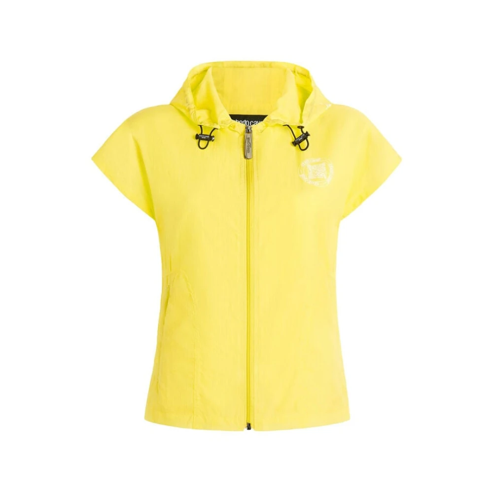 Roberto Cavalli Logo Track Jacket met Cap Sleeves Yellow Dames
