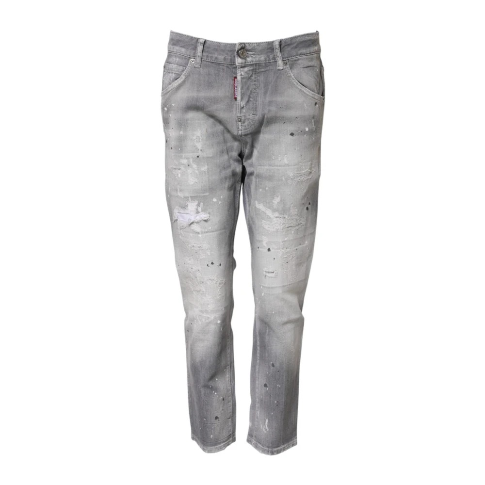 Dsquared2 Women's Gray Washed Tapered Denim Jeans With Logo - Slim Fit Jeans - Xs - Jeans