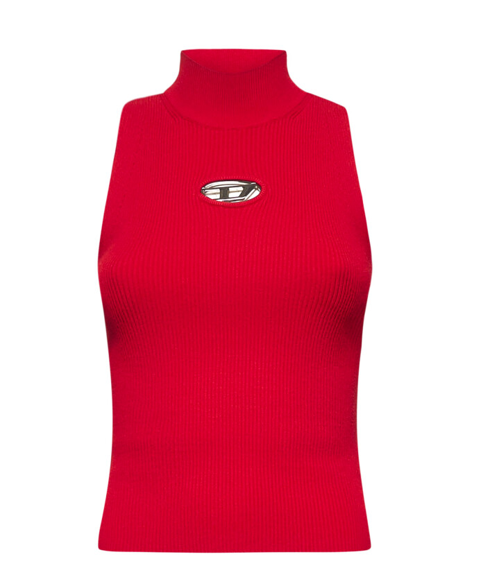red-high-neck-sleeveless-top