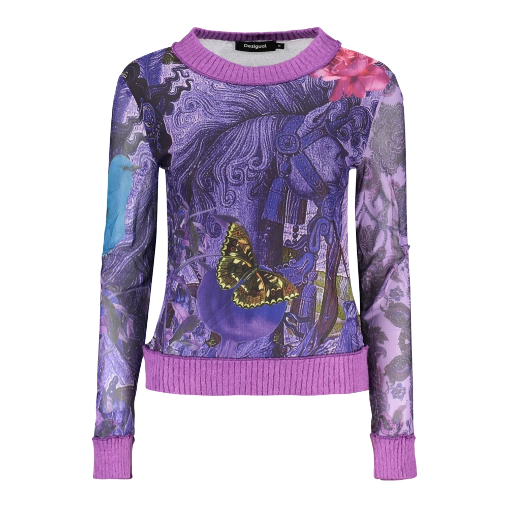 Desigual Round-Neck Knitwear - Female - Long Sleeve T-Shirts - Purple - S - Tops - Image 4