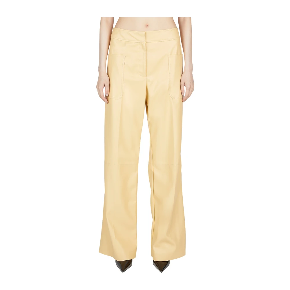 Stella Mccartney Women's Yellow Wide Leg Vegan-Leather Trousers - Wide Trousers - M - Trousers
