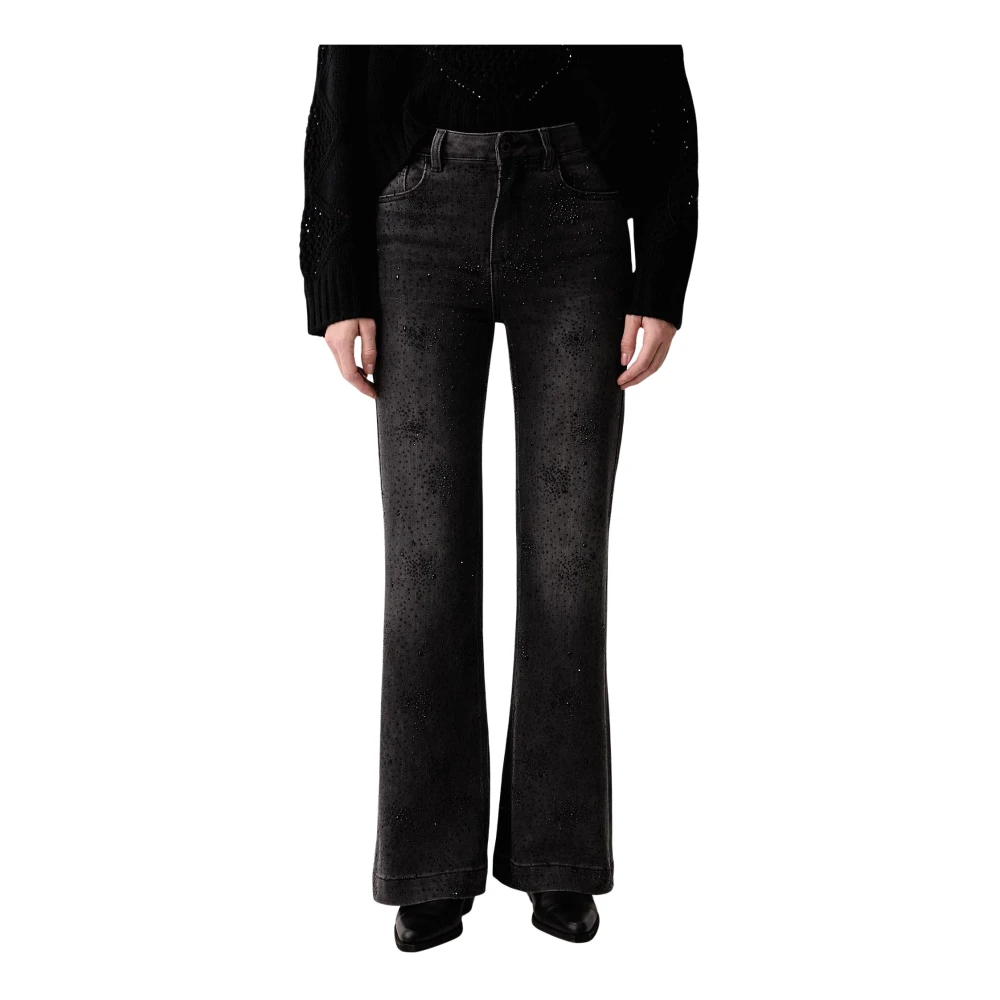 Liu Jo Donna Nero Jeans A Zampa Glam Con Applicazioni Gioiello Lavaggio - Immagine 3