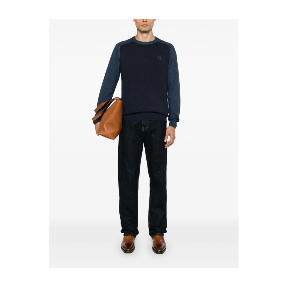 ETRO Blauwe Bicolor Wollen Trui Blue Heren
