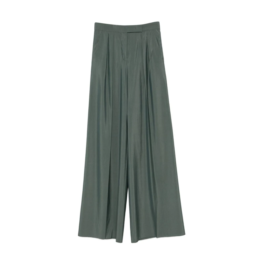 Max Mara Women's Green Wide Trousers, Xs, Wide-Fit Wool And Silk Trousers
