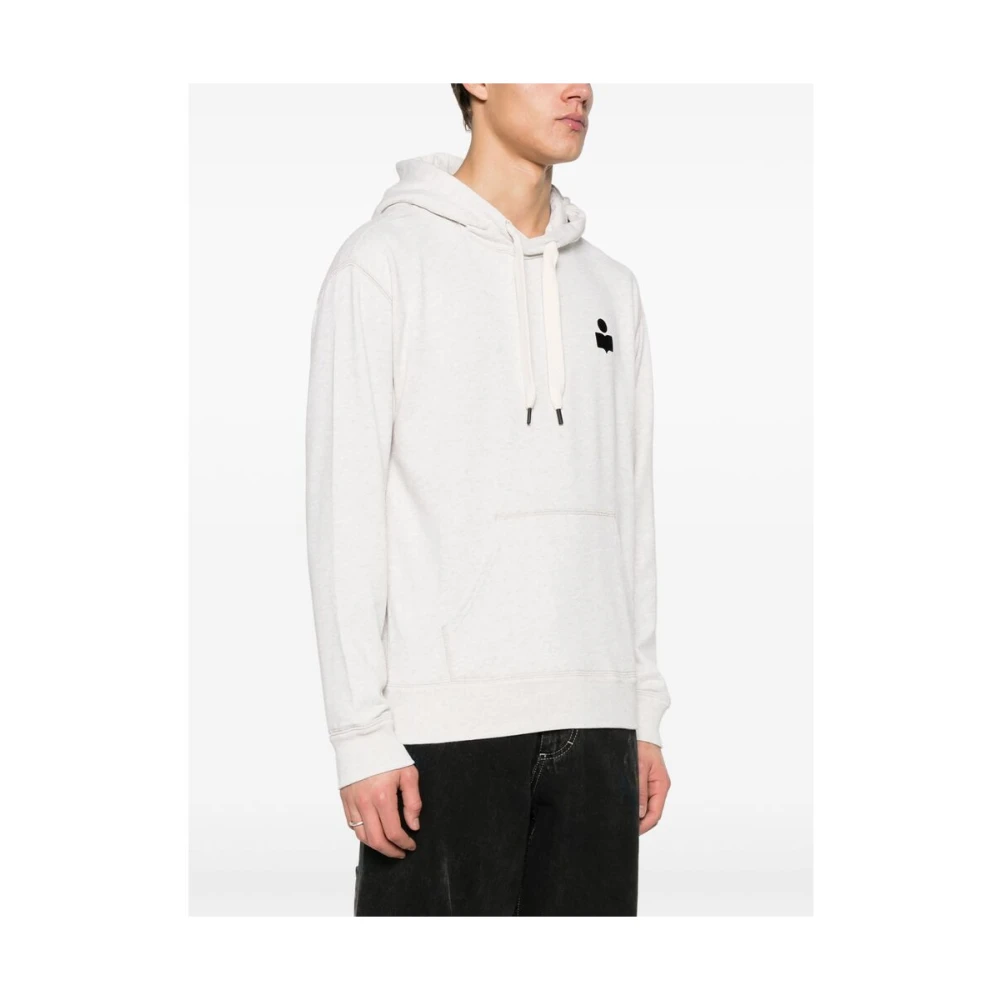 Isabel marant Ecru Jersey Hoodie met Flocked Logo Beige Heren